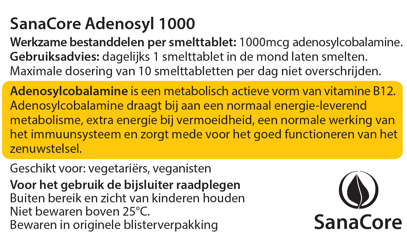 SanaCore Adenosyl 1000 ZONDER FOLIUMZUUR