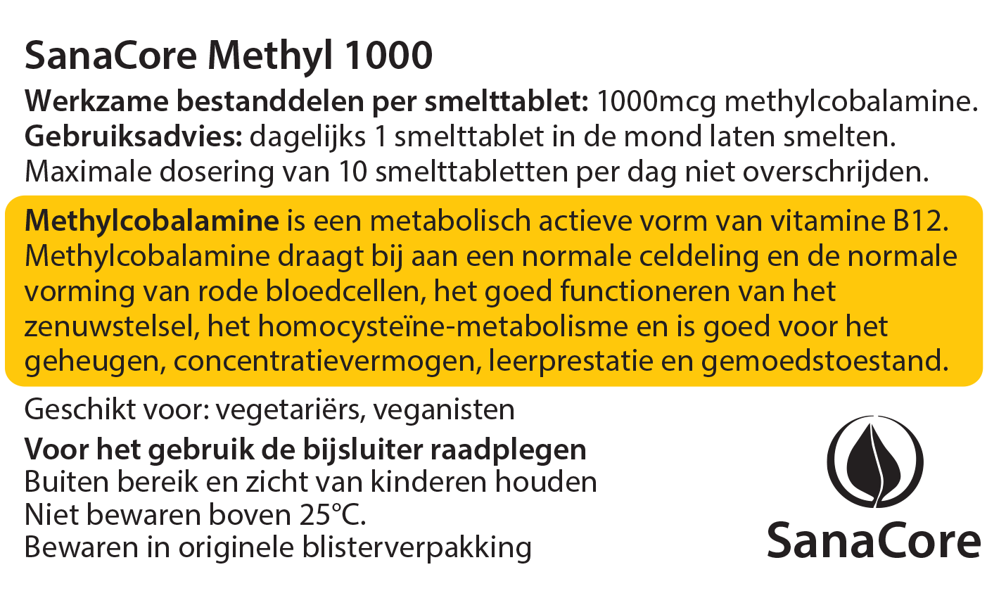 SanaCore Methyl 1000 ZONDER FOLIUMZUUR